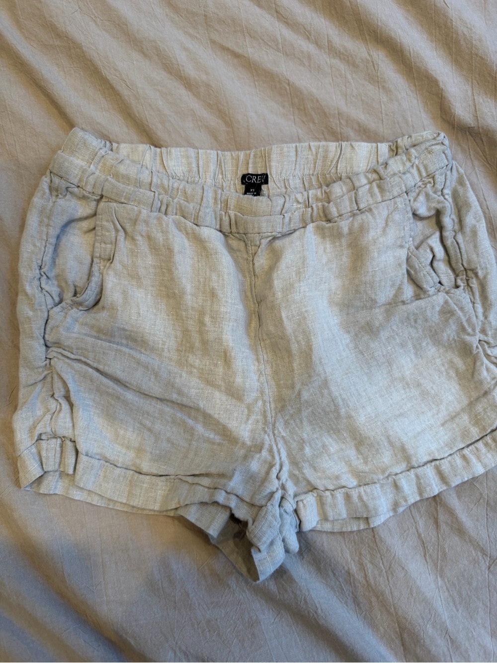 J. Crew Cream Linen-Blend High Waist Ruffle Hem Shorts
